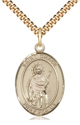 [7255GF/24G] 14kt Gold Filled Saint Grace Pendant on a 24 inch Gold Plate Heavy Curb chain