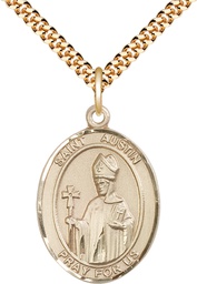 [7256GF/24G] 14kt Gold Filled Saint Austin Pendant on a 24 inch Gold Plate Heavy Curb chain