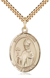 [7256GF/24G] 14kt Gold Filled Saint Austin Pendant on a 24 inch Gold Plate Heavy Curb chain