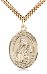 [7258GF/24G] 14kt Gold Filled Saint Isaiah Pendant on a 24 inch Gold Plate Heavy Curb chain