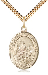 [7264GF/24G] 14kt Gold Filled Saint Bernard of Montjoux Pendant on a 24 inch Gold Plate Heavy Curb chain