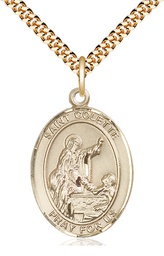 [7268GF/24G] 14kt Gold Filled Saint Colette Pendant on a 24 inch Gold Plate Heavy Curb chain