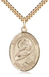 [7272GF/24G] 14kt Gold Filled Saint Perpetua Pendant on a 24 inch Gold Plate Heavy Curb chain