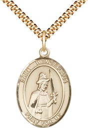 [7273GF/24G] 14kt Gold Filled Saint Wenceslaus Pendant on a 24 inch Gold Plate Heavy Curb chain