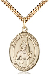[7273GF/24G] 14kt Gold Filled Saint Wenceslaus Pendant on a 24 inch Gold Plate Heavy Curb chain