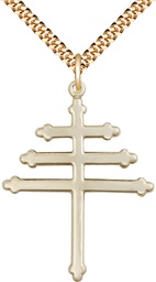 [0064GF/24G] 14kt Gold Filled Maronite Cross Pendant on a 24 inch Gold Plate Heavy Curb chain