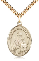 [7275GF/24G] 14kt Gold Filled Saint Basil the Great Pendant on a 24 inch Gold Plate Heavy Curb chain