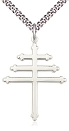 [0064SS/24S] Sterling Silver Maronite Cross Pendant on a 24 inch Light Rhodium Heavy Curb chain