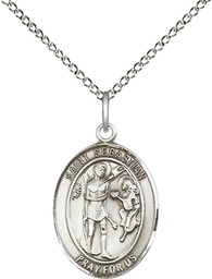 [8100SS/18SS] Sterling Silver Saint Sebastian Pendant on a 18 inch Sterling Silver Light Curb chain