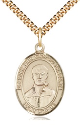 [7278GF/24G] 14kt Gold Filled Blessed Pier Giorgio Frassati Pendant on a 24 inch Gold Plate Heavy Curb chain