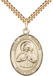 [7282GF/24G] 14kt Gold Filled Saint John Vianney Pendant on a 24 inch Gold Plate Heavy Curb chain