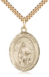 [7286GF/24G] 14kt Gold Filled Saint Deborah Pendant on a 24 inch Gold Plate Heavy Curb chain
