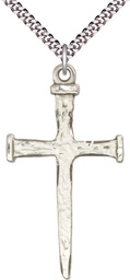 [0086SS/24S] Sterling Silver Nail Cross Pendant on a 24 inch Light Rhodium Heavy Curb chain