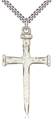 [0086SS/24S] Sterling Silver Nail Cross Pendant on a 24 inch Light Rhodium Heavy Curb chain