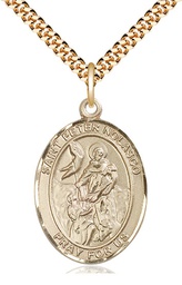 [7291GF/24G] 14kt Gold Filled Saint Peter Nolasco Pendant on a 24 inch Gold Plate Heavy Curb chain