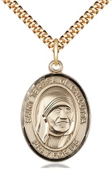[7295GF/24G] 14kt Gold Filled Saint Teresa of Calcutta Pendant on a 24 inch Gold Plate Heavy Curb chain