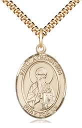 [7296GF/24G] 14kt Gold Filled Saint Athanasius Pendant on a 24 inch Gold Plate Heavy Curb chain