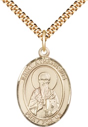 [7296GF/24G] 14kt Gold Filled Saint Athanasius Pendant on a 24 inch Gold Plate Heavy Curb chain