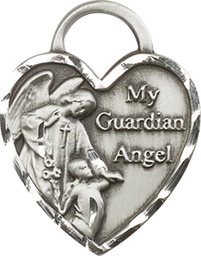 [3302SS] Sterling Silver Guardian Angel Heart Medal