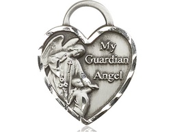 [3302SS] Sterling Silver Guardian Angel Heart Medal