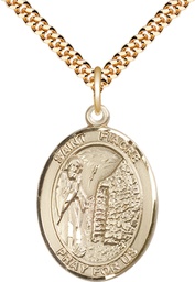 [7298GF/24G] 14kt Gold Filled Saint Fiacre Pendant on a 24 inch Gold Plate Heavy Curb chain