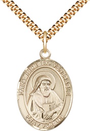 [7302GF/24G] 14kt Gold Filled Saint Bede the Venerable Pendant on a 24 inch Gold Plate Heavy Curb chain