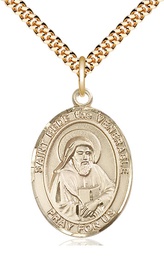 [7302GF/24G] 14kt Gold Filled Saint Bede the Venerable Pendant on a 24 inch Gold Plate Heavy Curb chain
