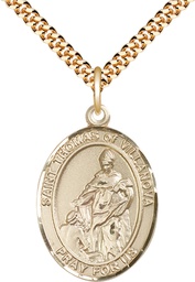 [7304GF/24G] 14kt Gold Filled Saint Thomas of Villanova Pendant on a 24 inch Gold Plate Heavy Curb chain