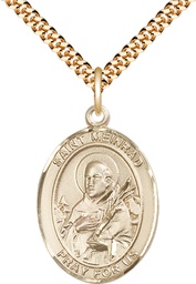 [7307GF/24G] 14kt Gold Filled Saint Meinrad of Einsideln Pendant on a 24 inch Gold Plate Heavy Curb chain