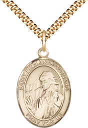 [7308GF/24G] 14kt Gold Filled Saint Finnian of Clonard Pendant on a 24 inch Gold Plate Heavy Curb chain
