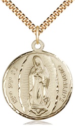 [5429GF/24G] 14kt Gold Filled Our Lady of Guadalupe Pendant on a 24 inch Gold Plate Heavy Curb chain