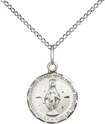 [5653SS/18SS] Sterling Silver Miraculous Pendant on a 18 inch Sterling Silver Light Curb chain