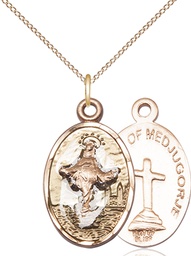 [5678EGF/18GF] 14kt Gold Filled Our Lady of Medugorje Pendant on a 18 inch Gold Filled Light Curb chain