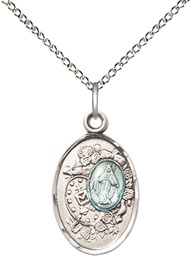 [5683ESS/18SS] Sterling Silver Miraculous Pendant on a 18 inch Sterling Silver Light Curb chain