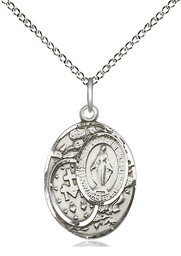 [5683SS/18SS] Sterling Silver Miraculous Pendant on a 18 inch Sterling Silver Light Curb chain