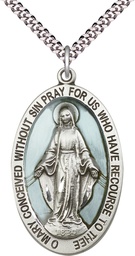 [5852ESS/24S] Sterling Silver Miraculous Pendant on a 24 inch Light Rhodium Heavy Curb chain