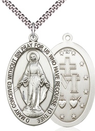 [5852SS/24S] Sterling Silver Miraculous Pendant on a 24 inch Light Rhodium Heavy Curb chain