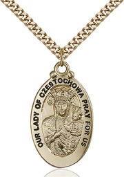 [6095GF/24G] 14kt Gold Filled Our Lady of Czestochowa Pendant on a 24 inch Gold Plate Heavy Curb chain