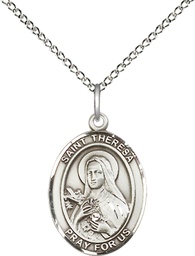 [8106SS/18SS] Sterling Silver Saint Theresa Pendant on a 18 inch Sterling Silver Light Curb chain