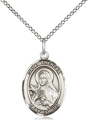 [8106SS/18SS] Sterling Silver Saint Theresa Pendant on a 18 inch Sterling Silver Light Curb chain