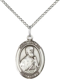 [8107SS/18SS] Sterling Silver Saint Thomas the Apostle Pendant on a 18 inch Sterling Silver Light Curb chain