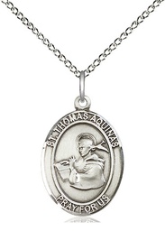 [8108SS/18SS] Sterling Silver Saint Thomas Aquinas Pendant on a 18 inch Sterling Silver Light Curb chain