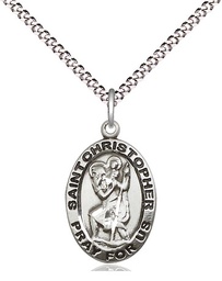 [3980SS/18S] Sterling Silver Saint Christopher Pendant on a 18 inch Light Rhodium Light Curb chain