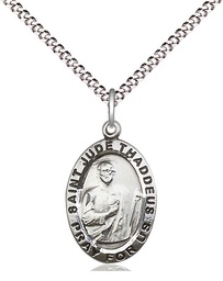 [3983SS/18S] Sterling Silver Saint Jude Pendant on a 18 inch Light Rhodium Light Curb chain