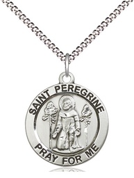 [4060SS/18S] Sterling Silver Saint Peregrine Pendant on a 18 inch Light Rhodium Light Curb chain