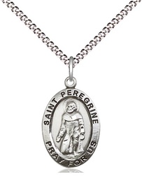 [3986SS/18S] Sterling Silver Saint Peregrine Pendant on a 18 inch Light Rhodium Light Curb chain