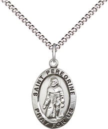 [3986SS/18S] Sterling Silver Saint Peregrine Pendant on a 18 inch Light Rhodium Light Curb chain