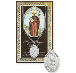 [HI-950-455] St. James Genuine Pewter Medal on a 24&quot; Chain with Biography and Picture Folder