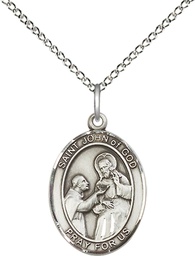 [8112SS/18SS] Sterling Silver Saint John of God Pendant on a 18 inch Sterling Silver Light Curb chain