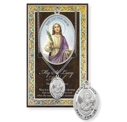 [HI-950-478] St. Lucy Genuine Pewter Medal on a 24&quot; Chain with Biography and Picture Folder